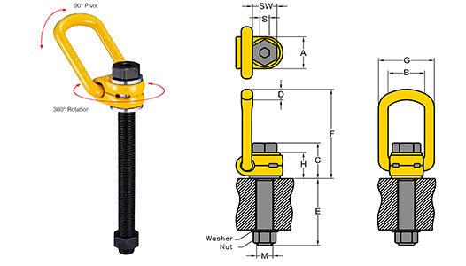 Yoke Lifting Point Long Bolt - Metric Thread (8-211) - B & W Lifting